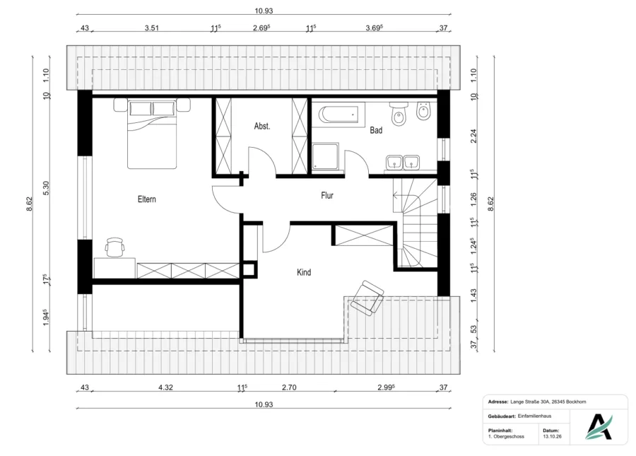 Ankommen, Einziehen, Wohlfühlen- attraktives Einfamilienhaus in ruhiger Wohnlage von Bockhorn - Grundriss OG (50467)