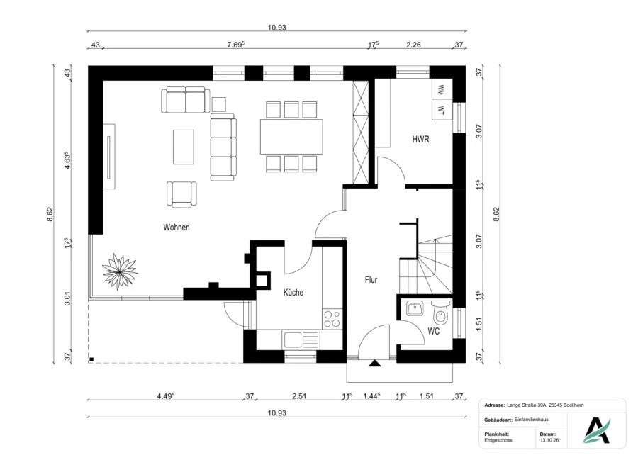 Ankommen, Einziehen, Wohlfühlen- attraktives Einfamilienhaus in ruhiger Wohnlage von Bockhorn - Grundriss EG (50466)