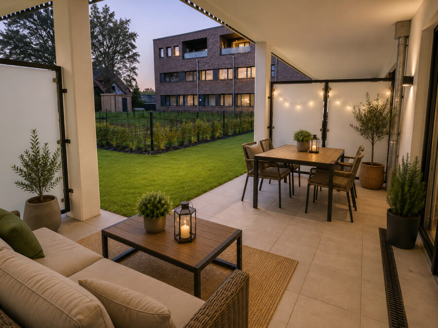 Nachhaltig investieren: Neubau-Objekt in Neuenburg- mieten oder kaufen - WE 4 Terrasse - virtuell eingerichtet (43629)