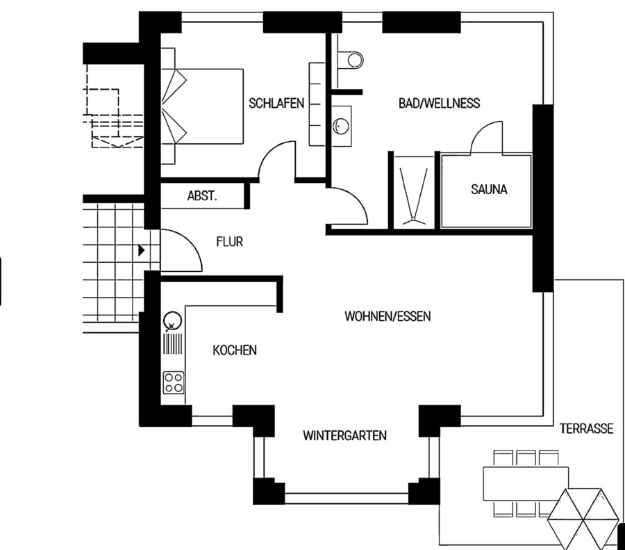 Exklusive Ferienwohnung mit privatem Wellnessbereich im Nordsee Park Dangast - Grundriss (43847)