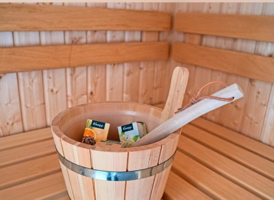 Exklusive Ferienwohnung mit privatem Wellnessbereich im Nordsee Park Dangast - Badezimmer mit Sauna (43843)