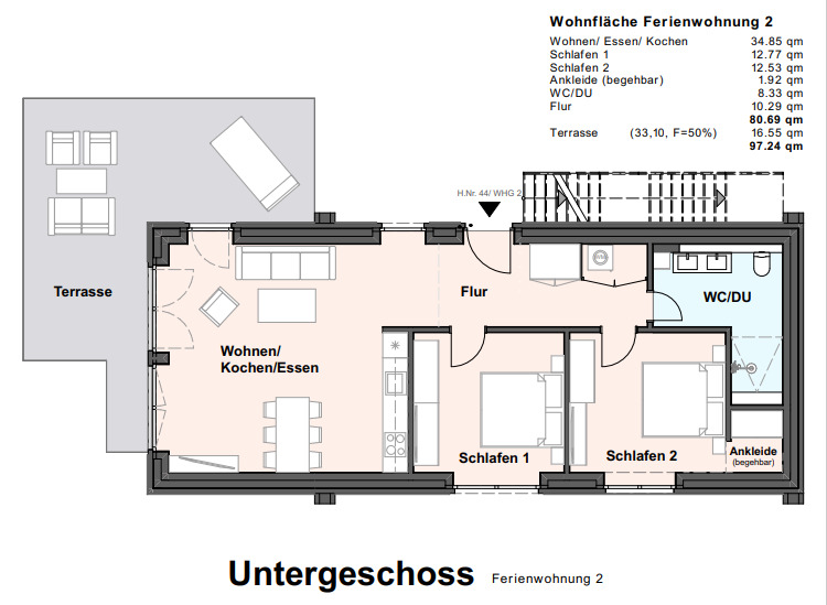 Frieslands Weiten erleben! Exklusive Ferienwohnung Nr. 44 WG 2- Nordsee Park Dangast - Grundriss UG WE2 (34485)