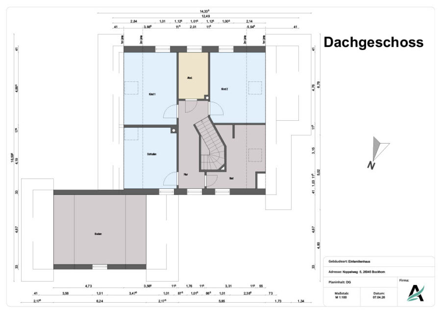 Familienglück pur! Charmantes Einfamilienhaus mit großem Garten & Platz zum Entspannen - DG Grundriss Koppelweg (40841)