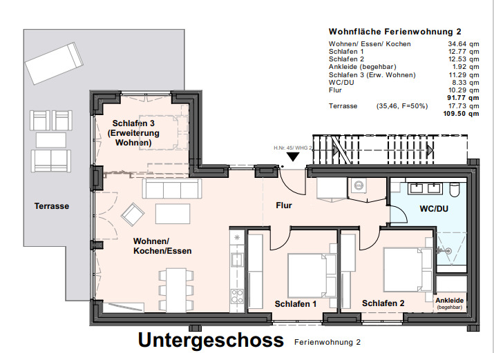 Vermietungsservice zu Ihrem Vorteil! Exklusive Ferienwohnung Nr.45 WE2- im Nordsee Park - Grundriss  UG WE2 (34408)