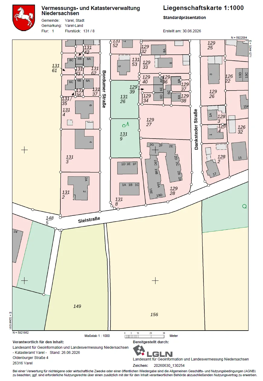 Nur wenige Schritte zum Meer: Charmantes Reihenmittelhaus im Nordseebad Dangast - Liegenschaftskarte (50946)