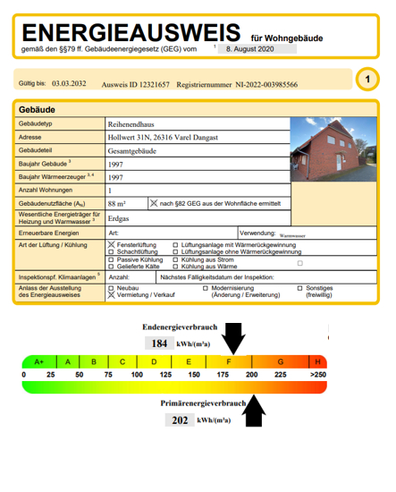 Reihenendhaus im Herzen von Dangast - Energieausweis (47682)