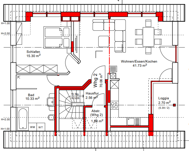 Neuwertige 2-Zimmer-Wohnung mit freiem Blick in Dangast - Grundriss (40805)
