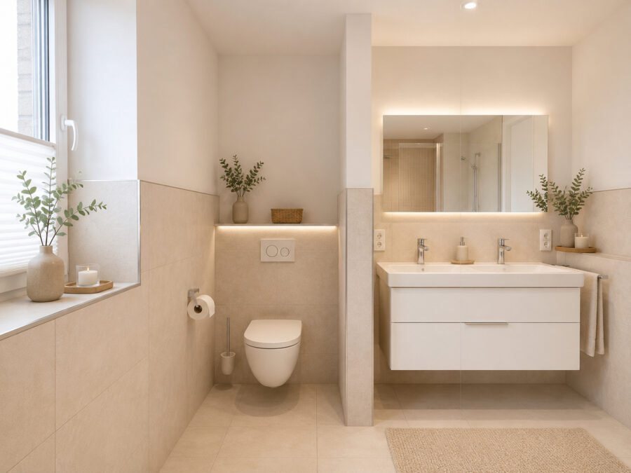 Ferienwohnung in Dangast–ca.5% Rendite! Kapitalanlage mit Eigennutzung an der Nordsee! Nr. 45 WE 2 - Badezimmer - virtuell erstellt (43045)