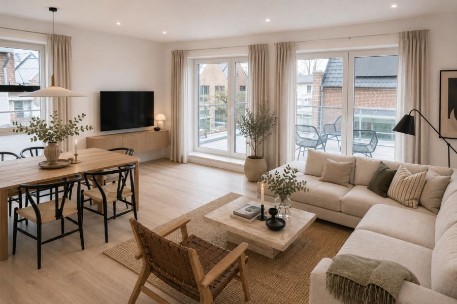 ***Nordsee erleben & profitieren*** Ferienwohnung im Nordsee Park Dangast- Haus 44 WG 1 - Wohnzimmer - virtuell erstellt (48404)