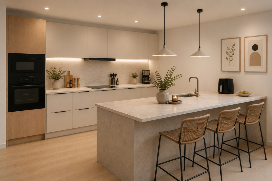 *** Ihr Lieblingsplatz*** Exklusive Ferienwohnung im Nordsee Park Dangast Haus 45 WG 2 - Küche - virtuell eingerichtet (48450)