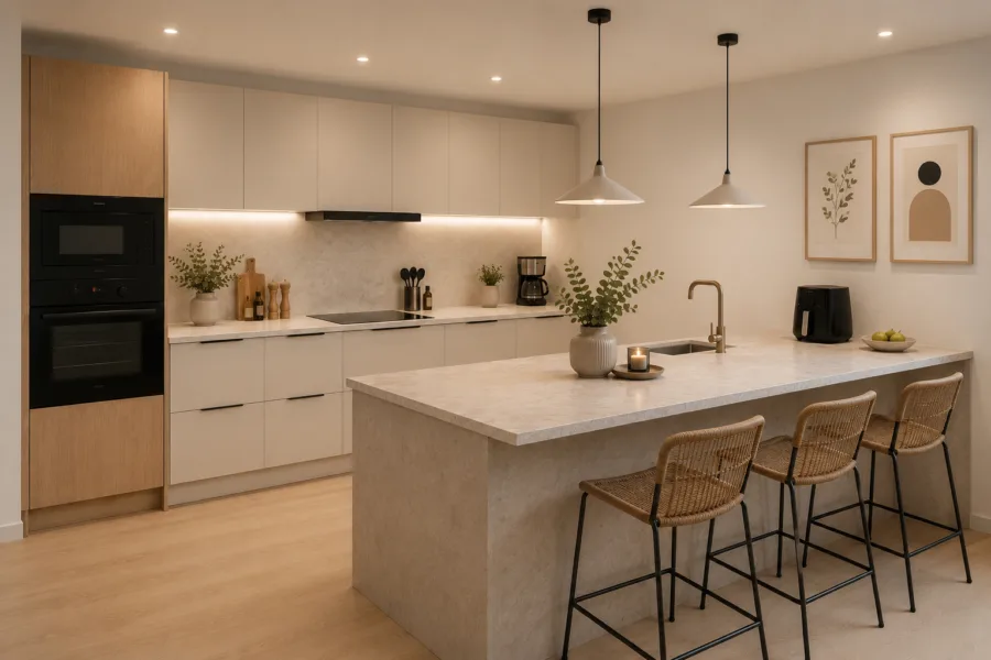 *** Ihr Lieblingsplatz*** Exklusive Ferienwohnung im Nordsee Park Dangast Haus 45 WG 2 - Küche - virtuell eingerichtet (49852)