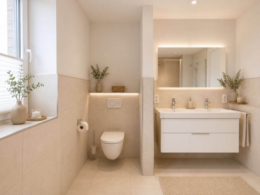 *** Ihr Lieblingsplatz*** Exklusive Ferienwohnung im Nordsee Park Dangast Haus 45 WG 2 - Badezimmer - virtuell erstellt (48453)