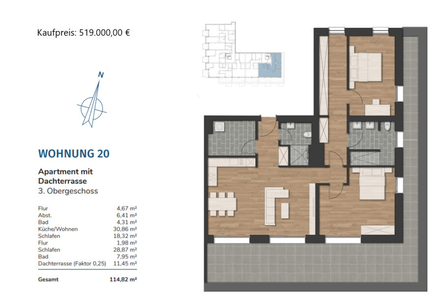 Steuersparmodell – HAVENCITY – Modernes Wohnen in unmittelbarer Nähe zum Südstrand - WE 20 (43008)