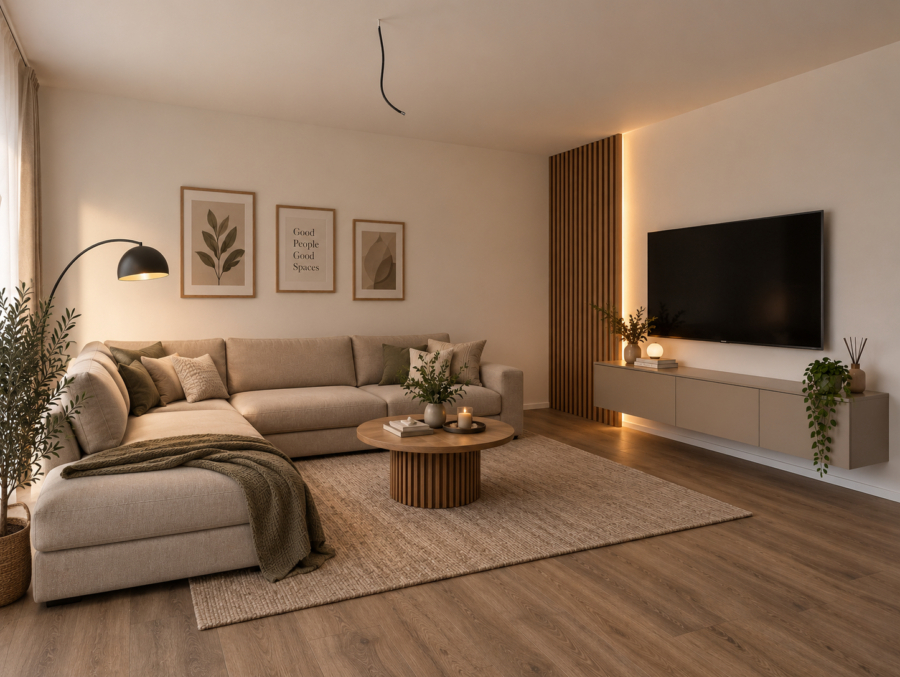 Neubau trifft Energieeffizienz: Moderne Doppelhaushälfte in Zetel - Wohn - und Essbereich - virtuell eingerichtet (48875)