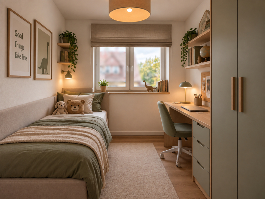 Neubau trifft Energieeffizienz: Moderne Doppelhaushälfte in Zetel - Schlafzimmer 1 - virtuell eingerichtet (48877)