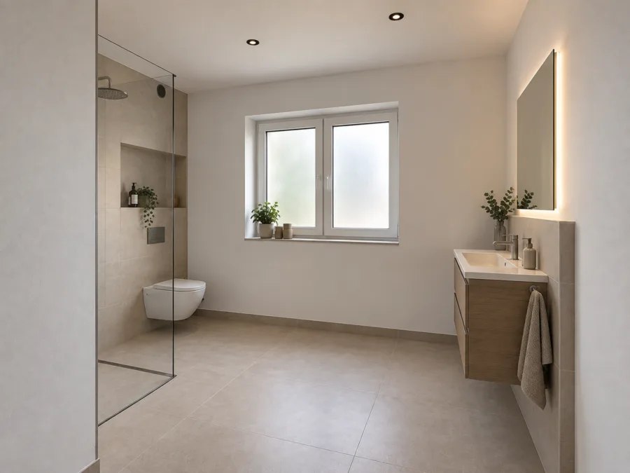 Neubau trifft Energieeffizienz: Moderne Doppelhaushälfte in Zetel - Badezimmer - virtuell eingerichtet (50623)